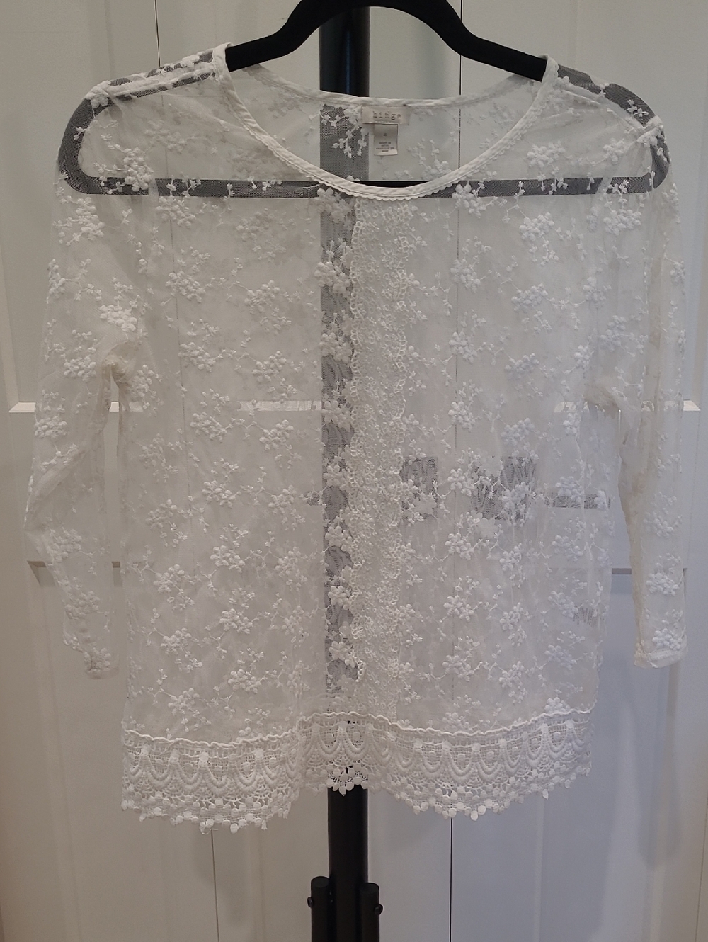 hinge White Sheer Lace Floral Blouse